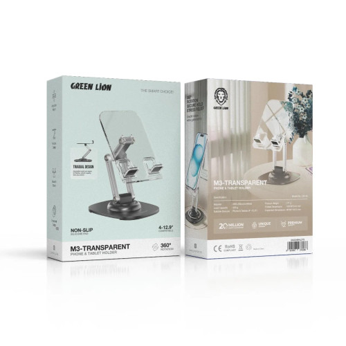 هولدر رومیزی موبایل و تبلت گرین لاین M3 Transparent | چرخش 360 درجه
