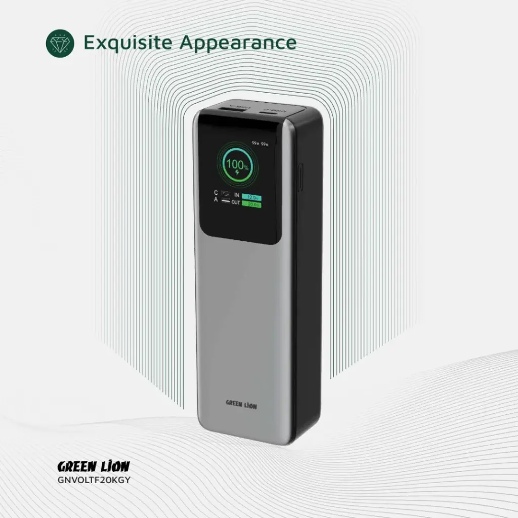 پاوربانک Green Lion Voltura با خروجی QC 22.5W و ظرفیت 20000 میلیآمپر مناسب شارژ سریع گوشی