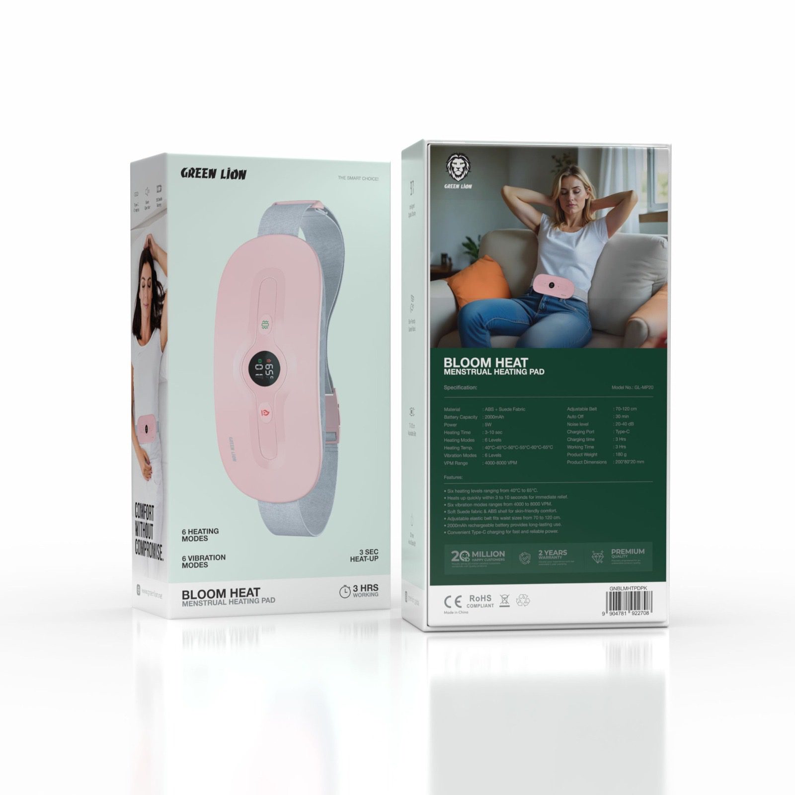 پد گرمکننده قاعدگی گرین لاین Bloom Heat با ۶ حالت گرمایش و ویبره