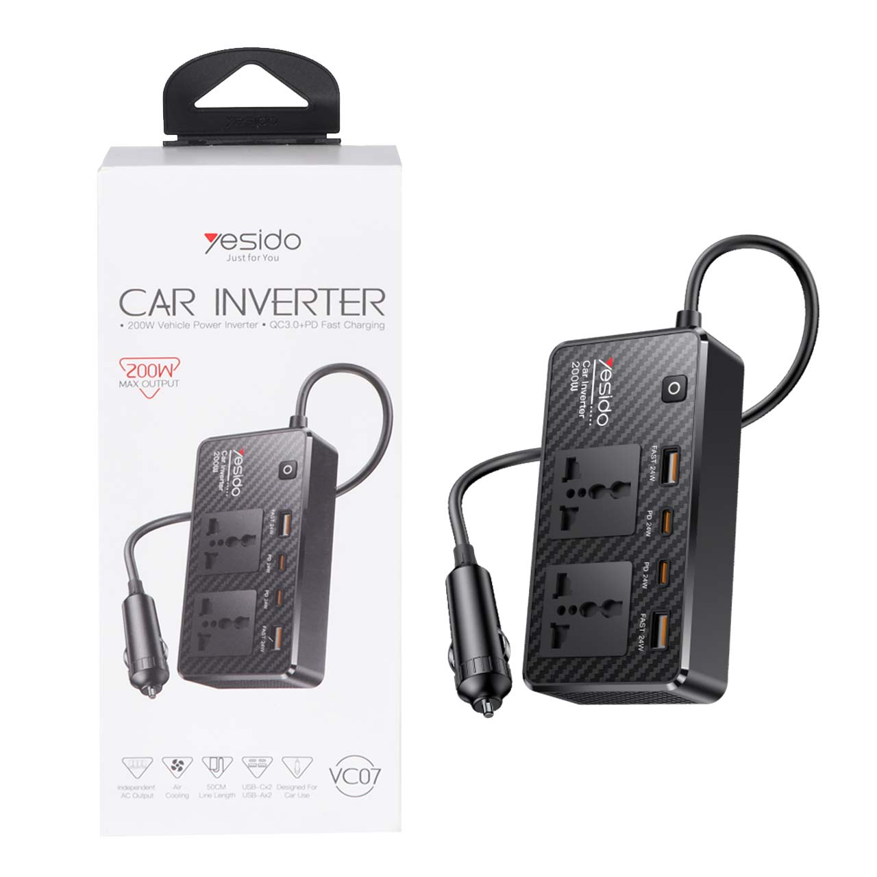 مبدل برق خودرو یسیدو مدل Yesido Inverter VC07 200W