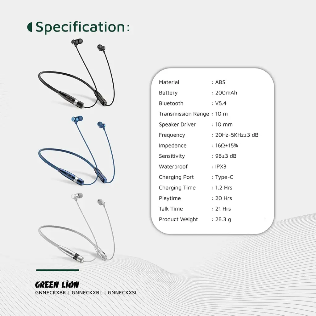 هدفون بلوتوثی گردنی گرین لاین Green Lion Neck X Wireless Neckband