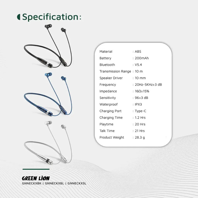 هدفون بلوتوثی گردنی گرین لاین Green Lion Neck X Wireless Neckband