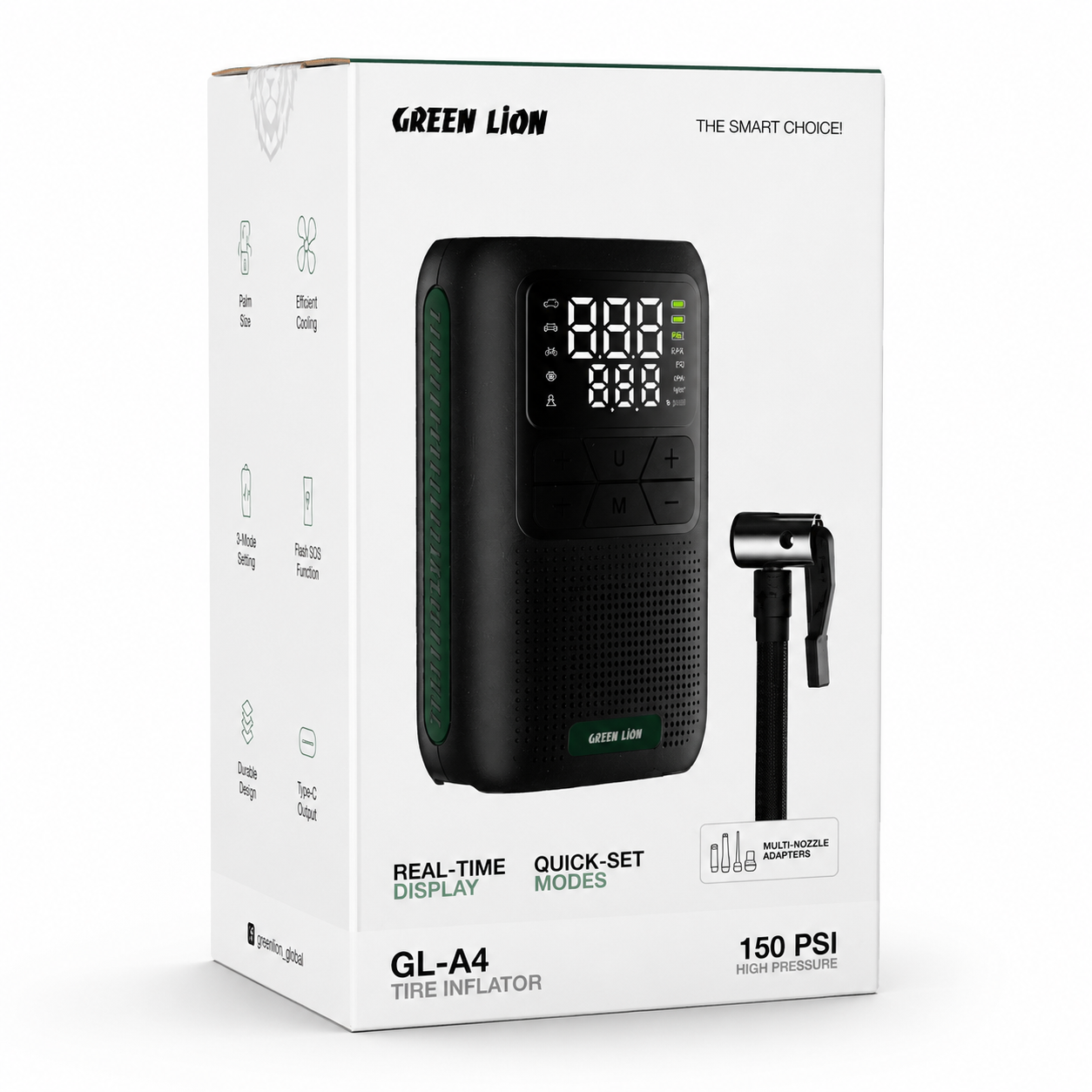 پمپ باد شارژی گرین لاین مدل Green Lion GL-A4 Tire Inflator 150 PSI