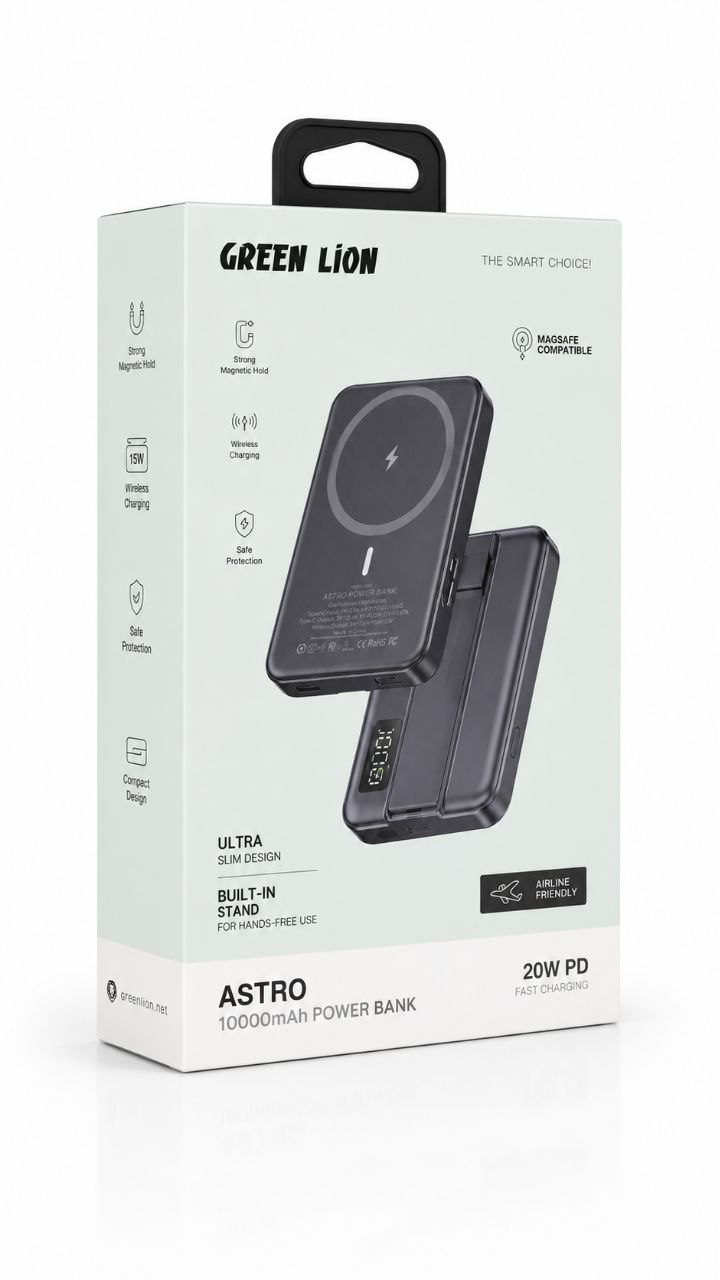 پاوربانک مگسیف گرین لاین Astro ظرفیت 10000 میلیآمپر ساعت با شارژ سریع 20 وات